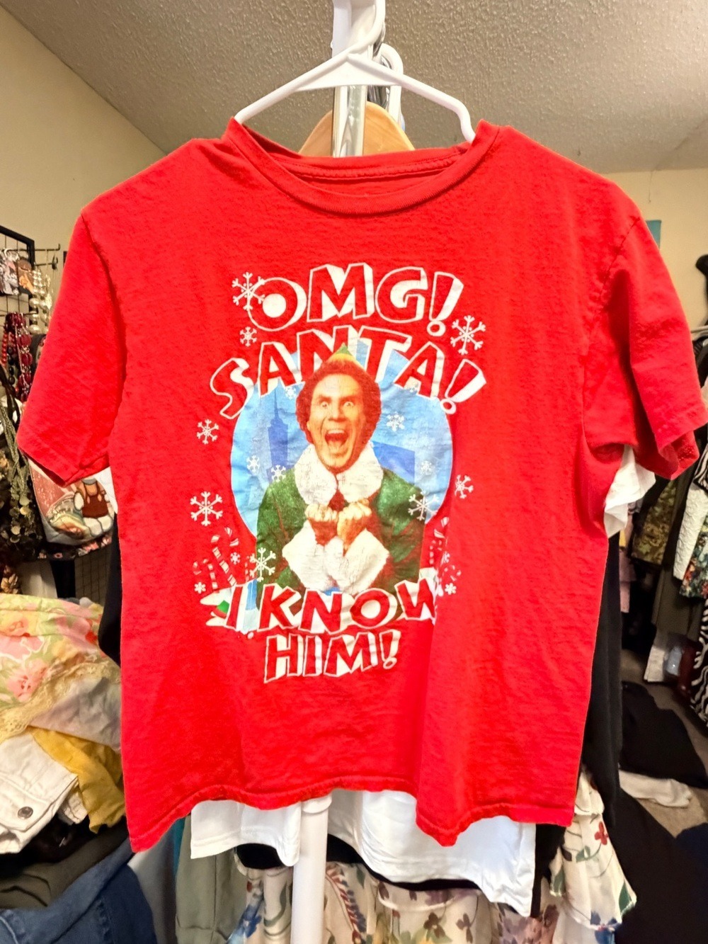 ELF Red Holiday Graphic Tee with Festive Print